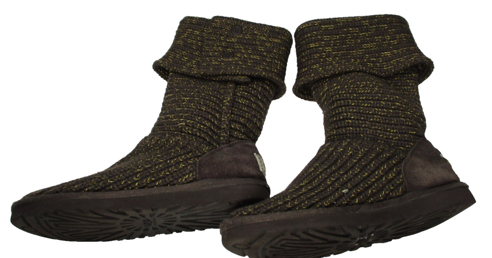 UGG Australia Cardy Classic Sheepskin Tall Brown Gold Knit Boots Womens Sz 7